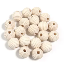 20-50pcs/lot 13 16 20mm Natural Round Wooden Beads Bulk Spiral Loose Ball Wood Beads For DIY Jewelry Making Findings Accessories
