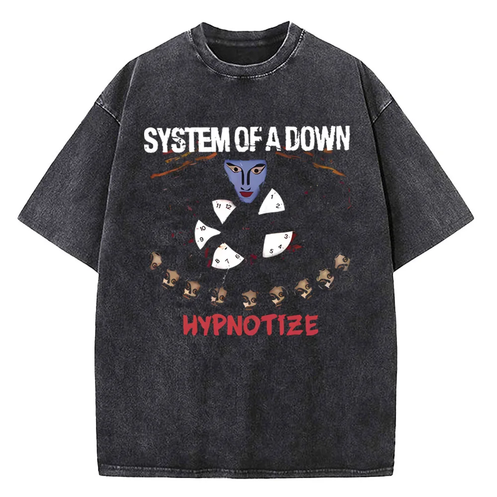 Washed Vintage System of A Down Toxicity Music Album Cover Tshirt Men Rock T Shirt 90s Alternative High Quality Cotton T-shirt
