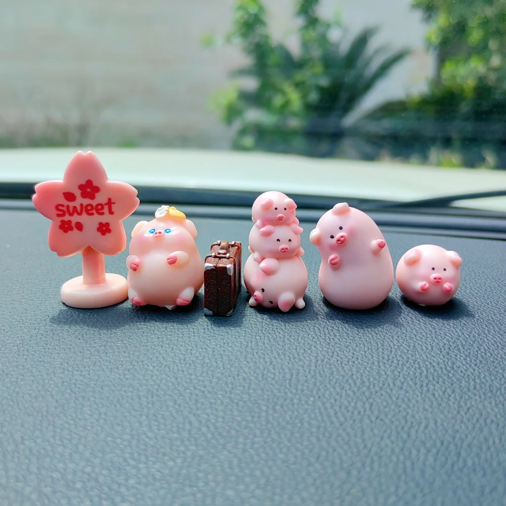 9 قطعة مضحك لطيف الحب الوردي خنزير الحيوان سيارة الديكور البلاستيكية الحرفية مصغرة الشكل صغيرة ل بونساي Microlandscape الجنية حديقة ديكور