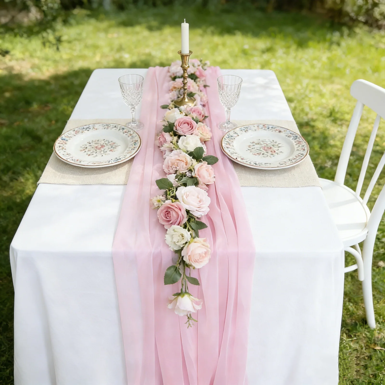 10 PCS Chiffon Table Runners 27 x 120 inches Romantic Sheer Wedding Table Runner Top Table Bridal Party Decoration