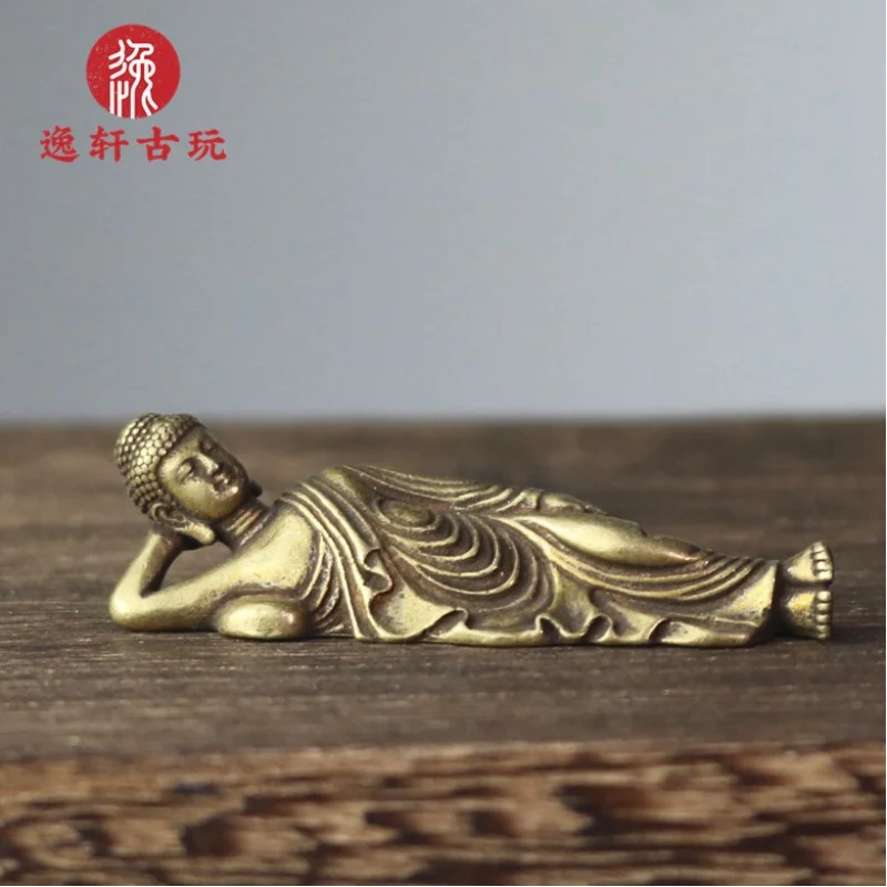 Solid Brass Sleeping Buddha Ornaments Sakyamuni Buddha Mini Lying Buddha Portable Small Brazen Buddha Table Decorations