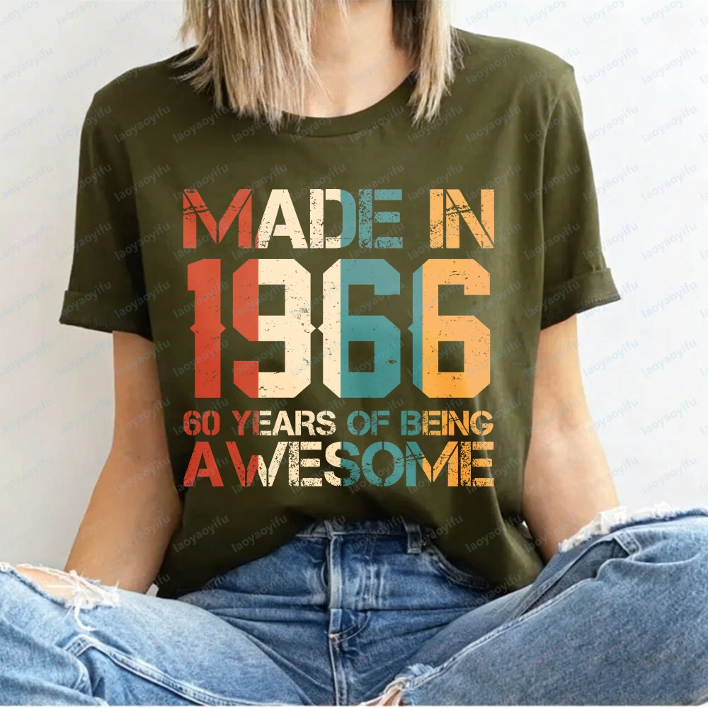T-shirt pour femme « 60 ans d'incroyable excellence » fabriqué en 1966, en coton, à manches courtes, col rond, décontracté, à la mode, cadeau d'anniversaire pour elle