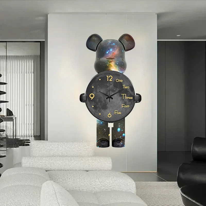 Relojes de pared de oso estéticos, reloj de oso violento único, reloj de pared silencioso a la moda, decoración de lujo para sala de estar, reloj de