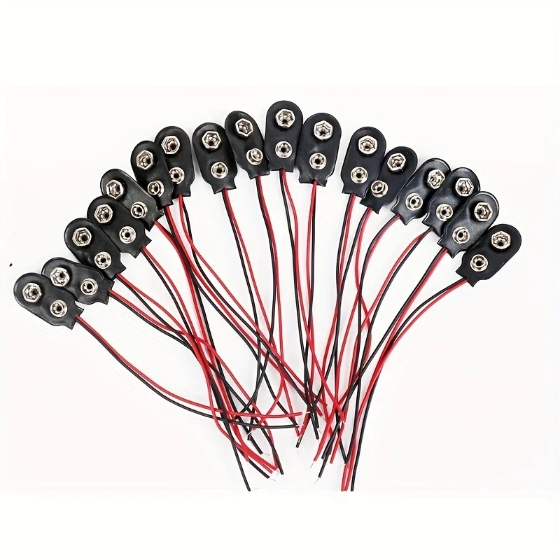 10Pcs 9V Battery Clips 15cm  Cable Connection Buckle Battery Clip Connector Hard Shell Type