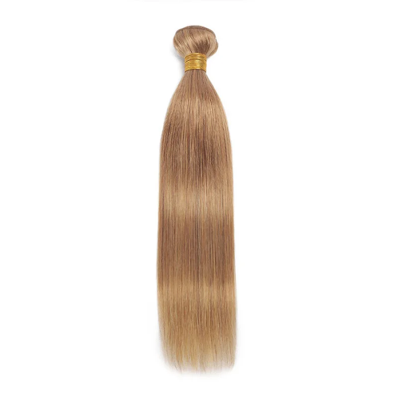 Goldene glatte Echthaarbündel 10-26 Zoll, doppelt gewebte brasilianische Remy-Haarverlängerungen, Farbe 27, 100 g/Stück – Detail 8