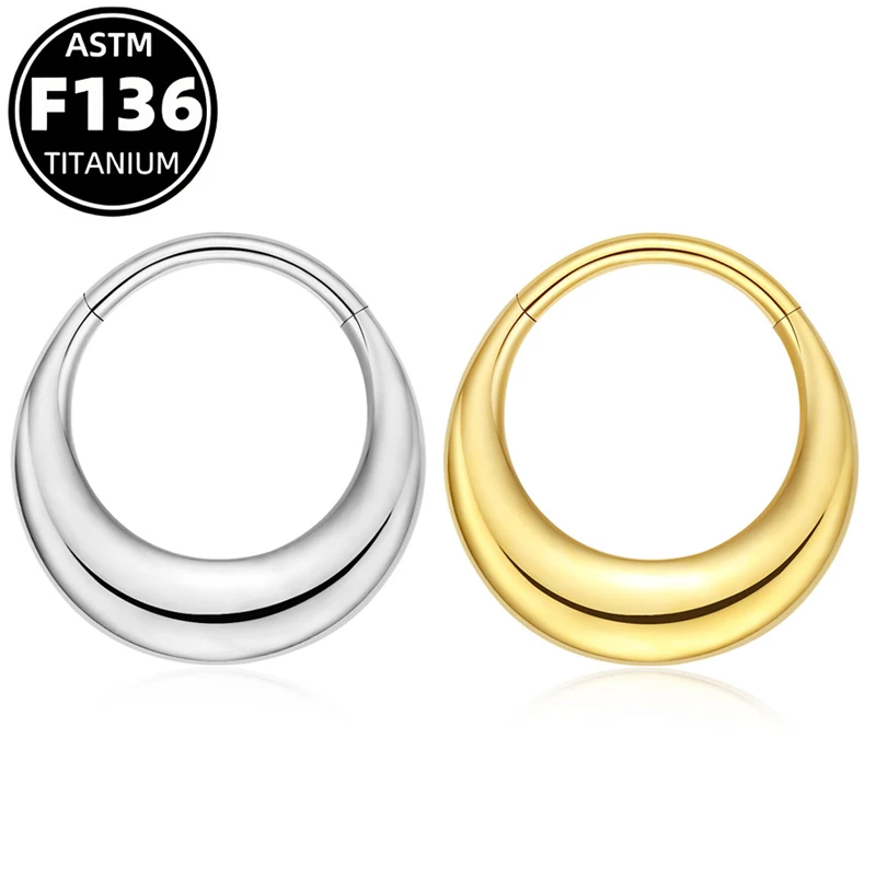 Hypoallergenic ASTM F136 Titanium Chunky Septum Ring Clicker Hoop Seamless Huggie Earring Body Piercing Jewelry, Silver/Gold