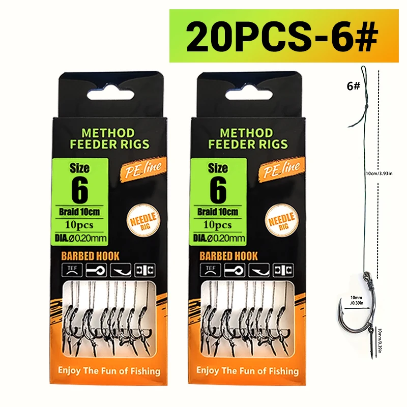 Karpfenangeln-Rigs vorgebunden, Method Feeder & Hair Rigs mit geflochtener Schnur und Widerhaken (Größe 6,8,10,12), für Karpfen und Karausche Ca