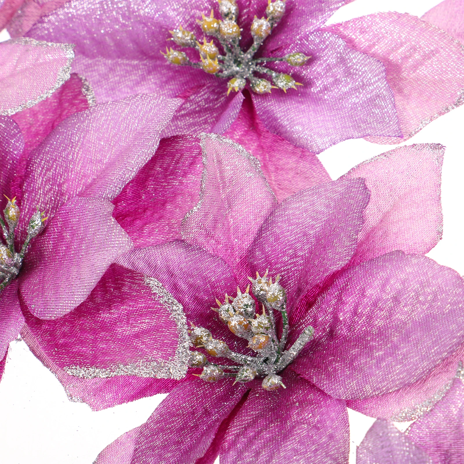 

1 Piece 13cm Purple Glitter Artificial Christmas Flower Christmas Tree Wreath Table Ornament Holiday Decoration Sparkling