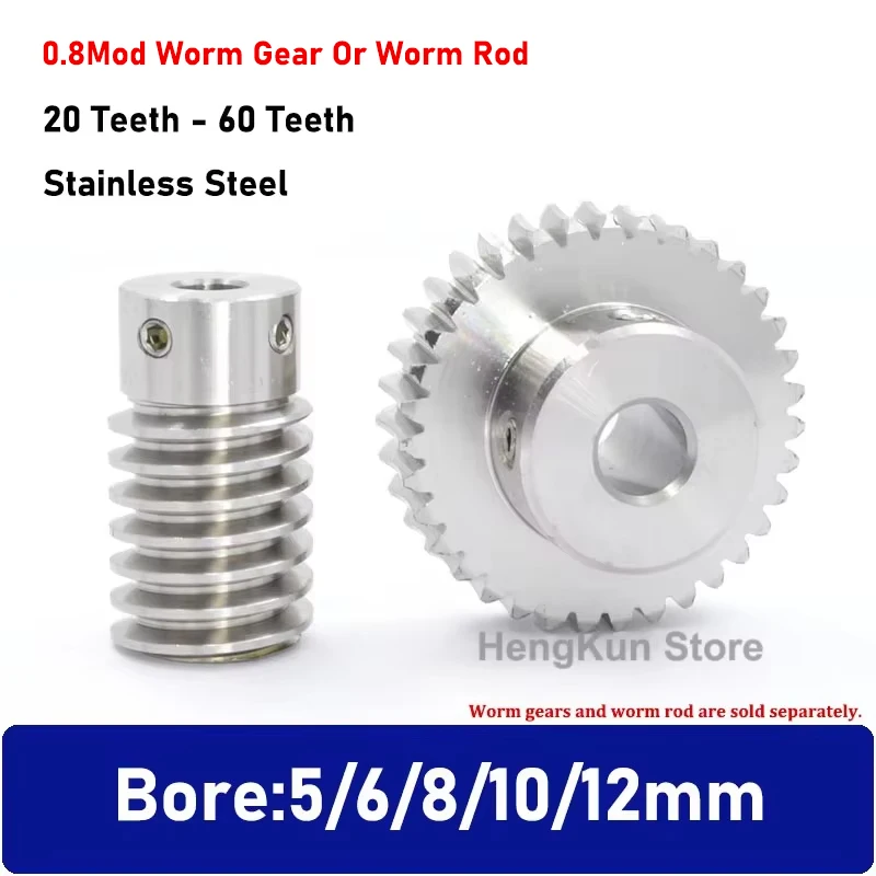 1pcs 0.8 Mod Stainless Steel Worm Gear Or Worm Rod Shaft 0.8M 20 25 30 35 40 50 60 Teeth Speed Ratio 1:20/25/30/35/40/50/60