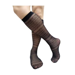 Ultra Thin Sheer Mens Vintage Socks Formal Dress Suit Style Knee High Softy Sexy Stocking Lingerie Long Tube Hose Business Socks