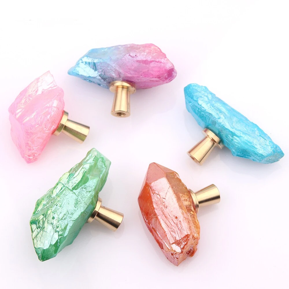 Creative Dopamine Colored Crystal Ore Brass Single-hole Drawer Small Handle Closet Door Personality with Handle Home Decoration