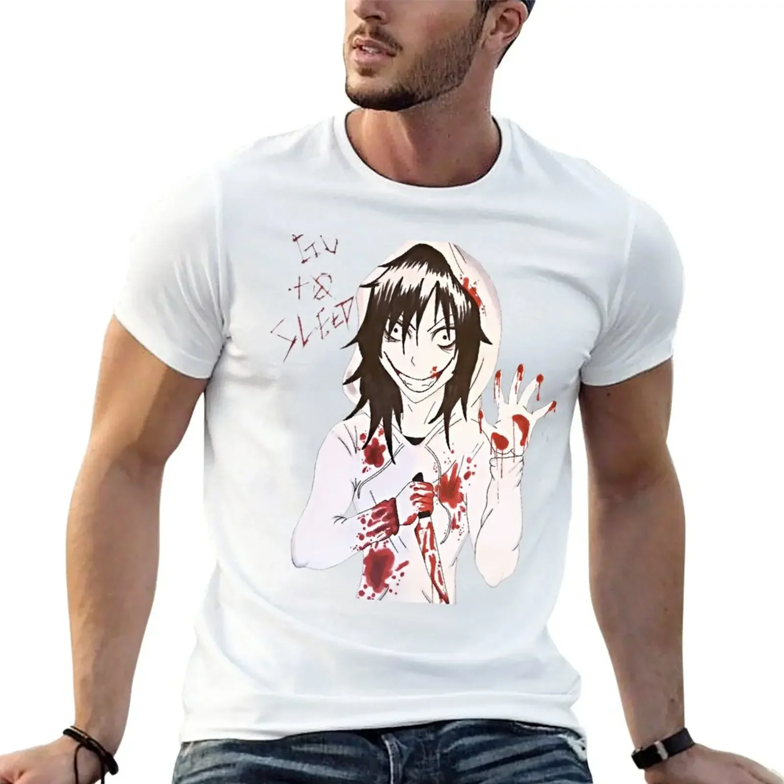 

plus sizes plus size tops funny t shirts for men jeff the killer 2 T-Shirt COTTON 2024 Summer vintage funny Short Sleeve