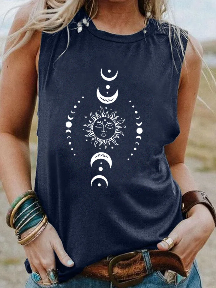 Sun And Moon graphic print Tank top Celestial Sun and Moon tank Mystical Sleevele Tee Women fashion casual aesthetic tops