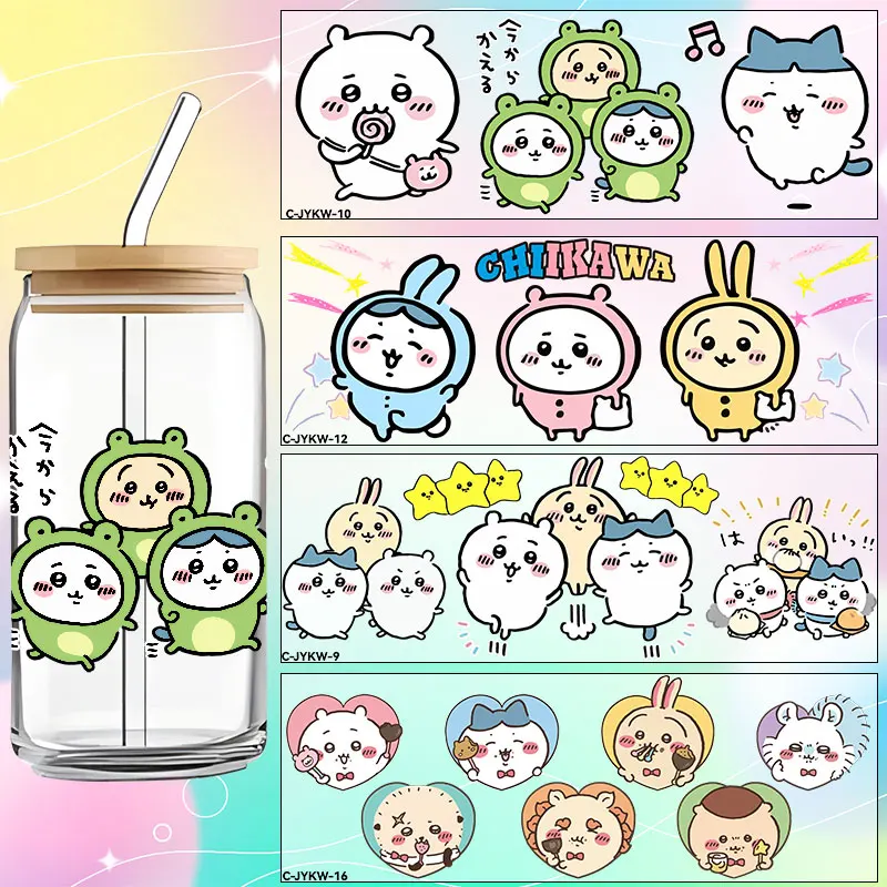 Für Chiikawa-Serie UV-Transfer Transparente Kristall-DTF-Aufkleber Glasprodukte Hachiware Usagi Cartoon DIY Wasserfeste Aufkleber