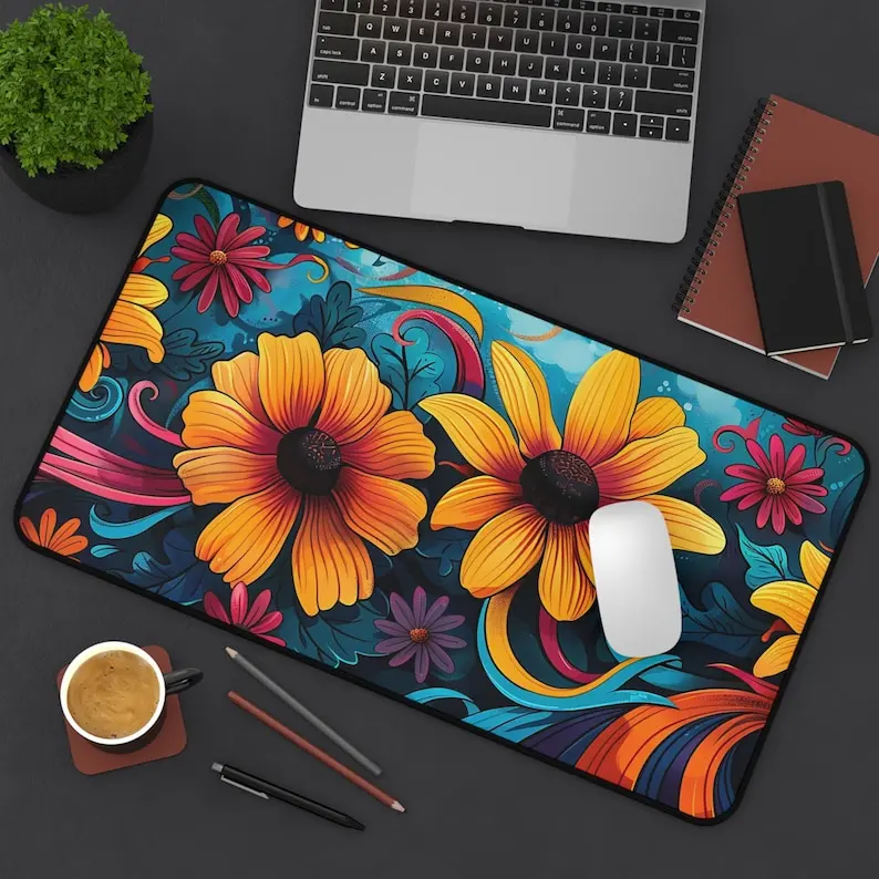 Floral Pattern Placemat, Vibrant Office Decor, Brightens Up Your Workspace, A Gift for Art Lovers, Colorful Home Office Space