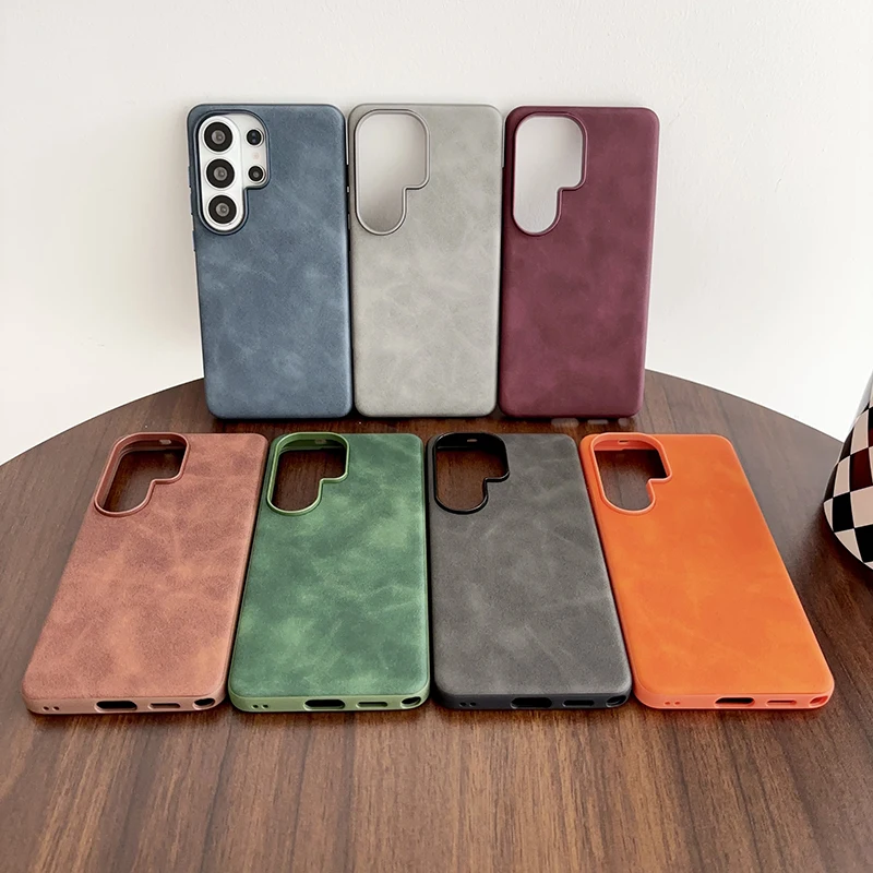 Vintage Suede Leather Phone Case For Samsung Galaxy S26 S25 S24 S23 S22 Ultra Shockproof Matte Retro Texture Protective Cover