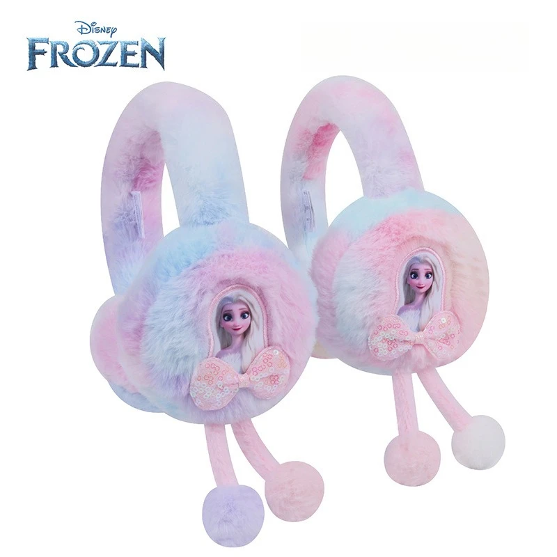 Miniso 디즈니 겨울왕국 어린이 귀 머핀 따뜻한 소녀 접이식 귀 머핀 플러시 학생 방풍 감기 방지 귀 머핀