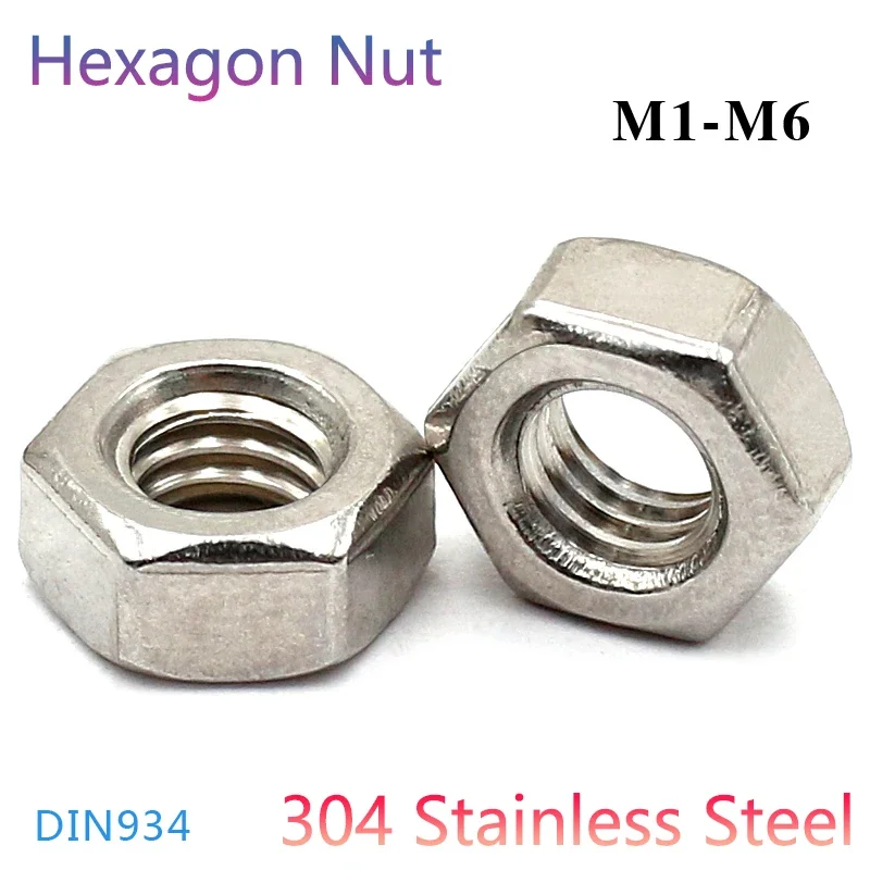 5/10/20/30/50Pcs DIN934 304 Stainless Steel Hexagon Nut M1 M1.2 M1.4 M1.6 M2 M2.5 M3 M4 M5 M6 Hex Nuts