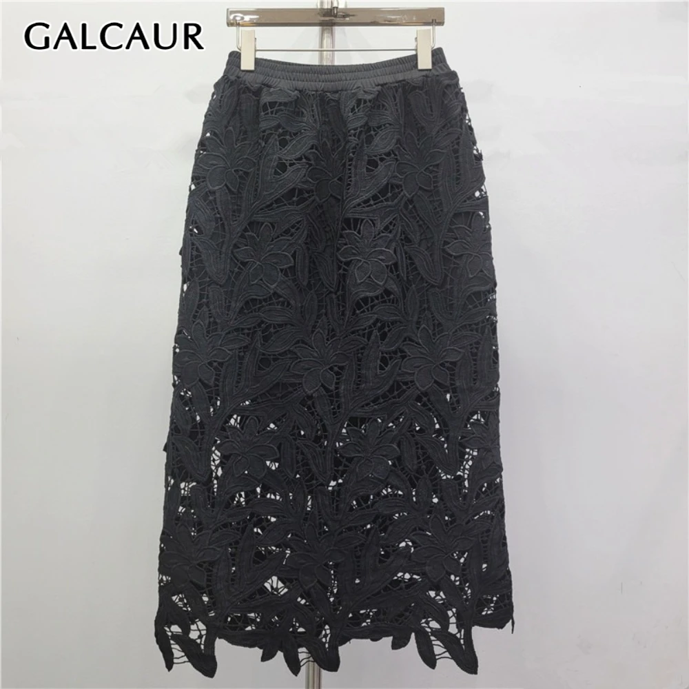 

GALCAUR черная кружевная шикарная юбка женская с высокой талией свободные роскошные темпераментные женские длинные юбки осенняя мода новый стиль