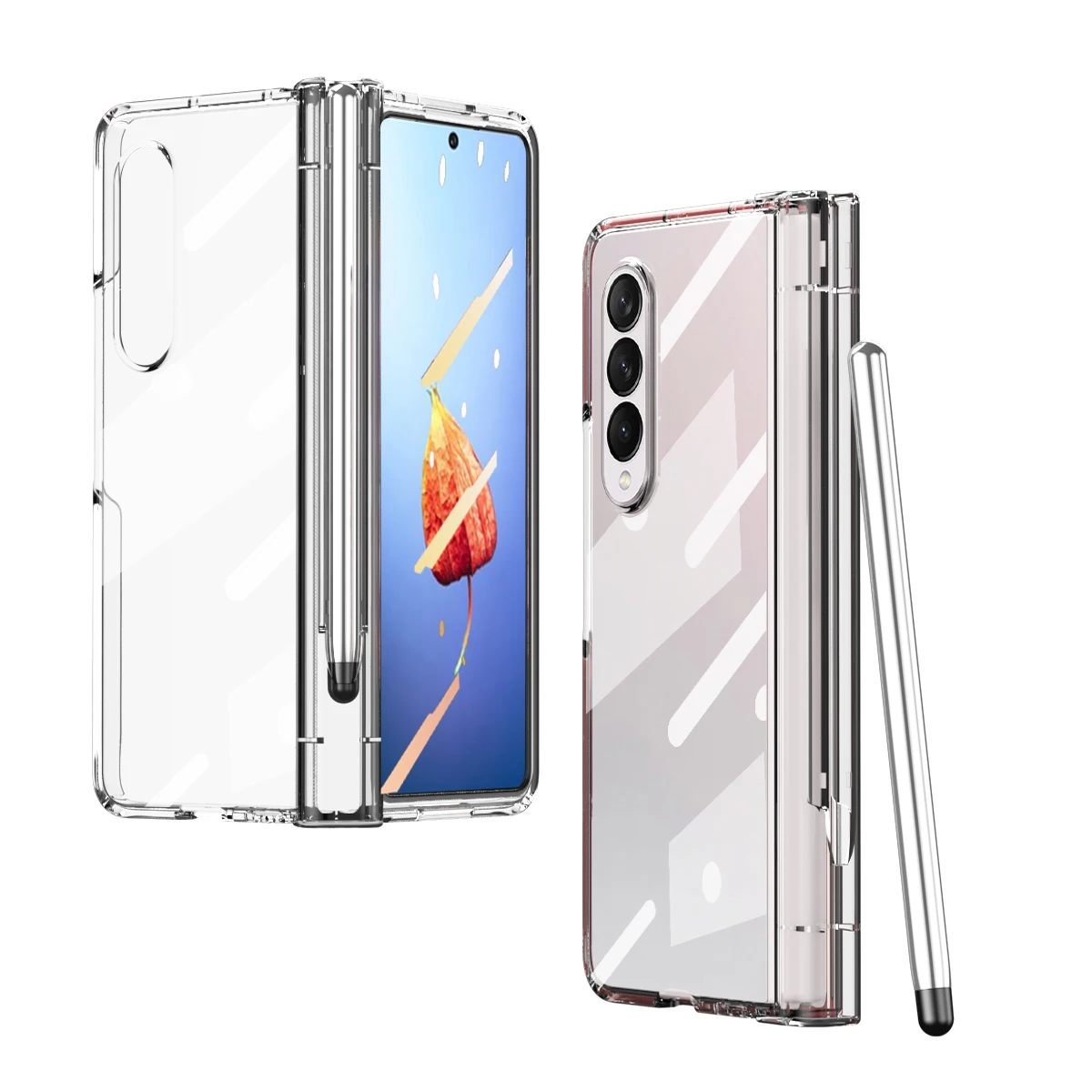 

Touch Pen Hinge Protection Case for Samsung Galaxy Z Fold 4 Z Fold 3 Z Fold 2 5G Plating Pen Slot Clear Cover With Screen Glass