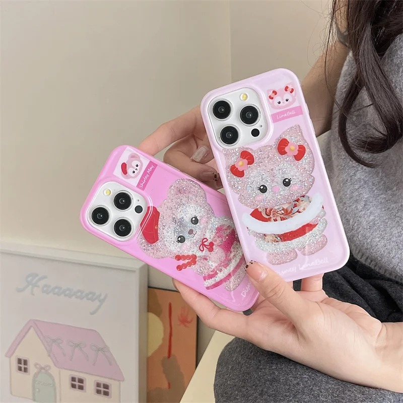 

Disney Luxury Cute Duffy LinaBell ShellieMay Bling Glitter Phone Case For iPhone 13 14 15 16 Pro Max Pink Cartoon Protect Cover