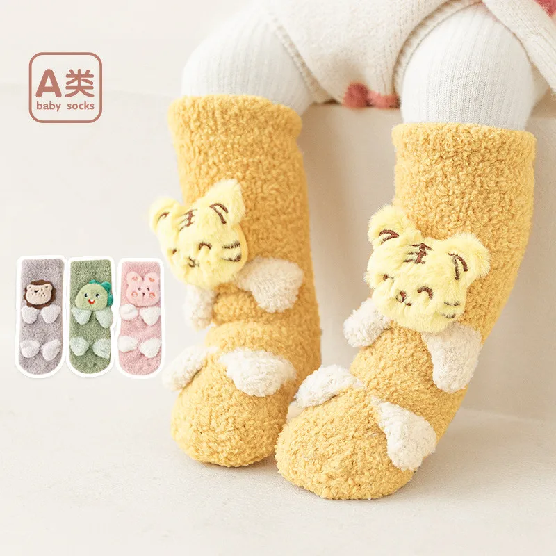 Autumn And Winter Coral Velvet Thickened Baby Socks Long Tube Newborn Baby Antiskid Household Children's Floor Socks Baby Socks