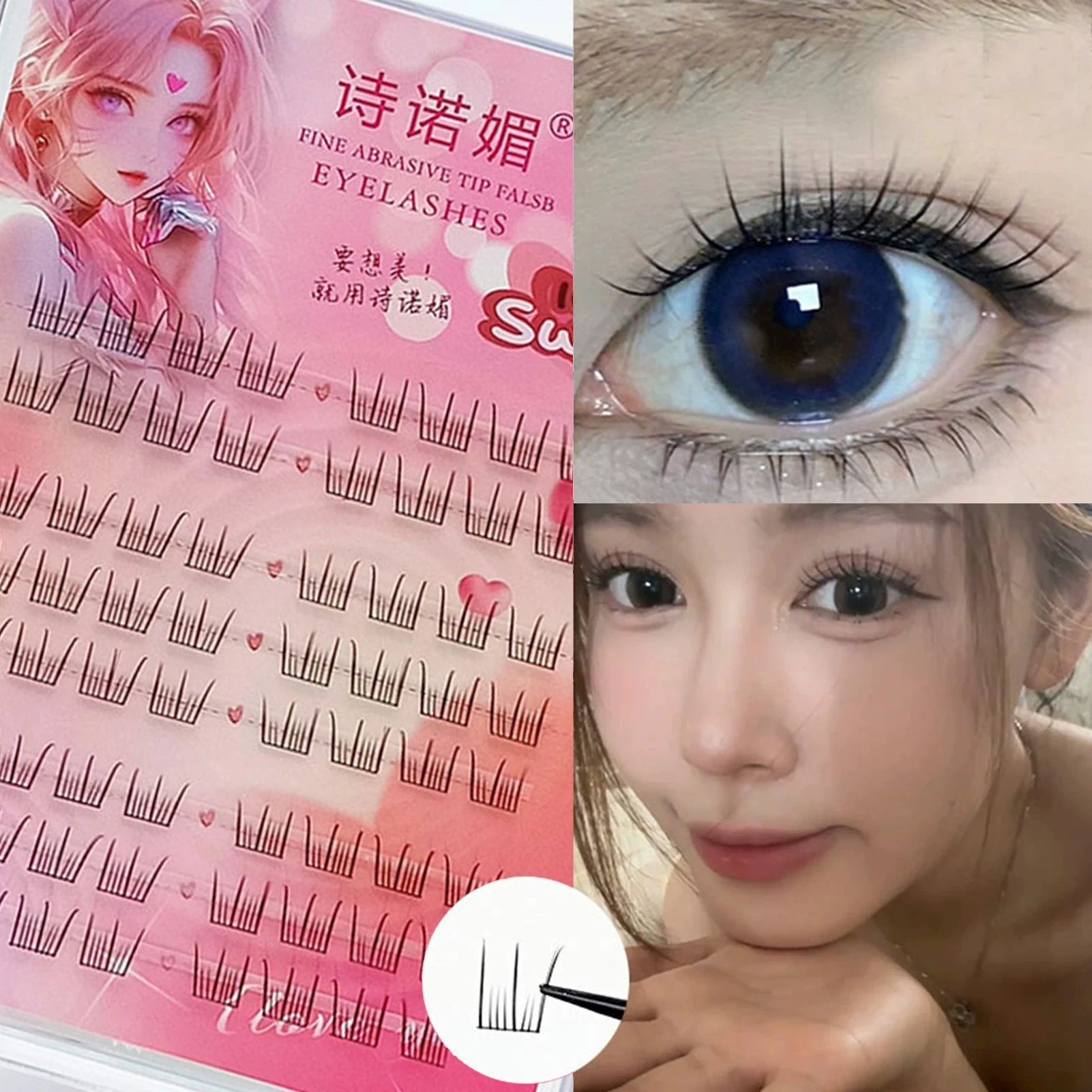 Korean Girl's Group Style False Eyelashes 8-12mm Mixed C Curl Black Segemented Eyelash Extension Natural Long Comic Lash Cluster