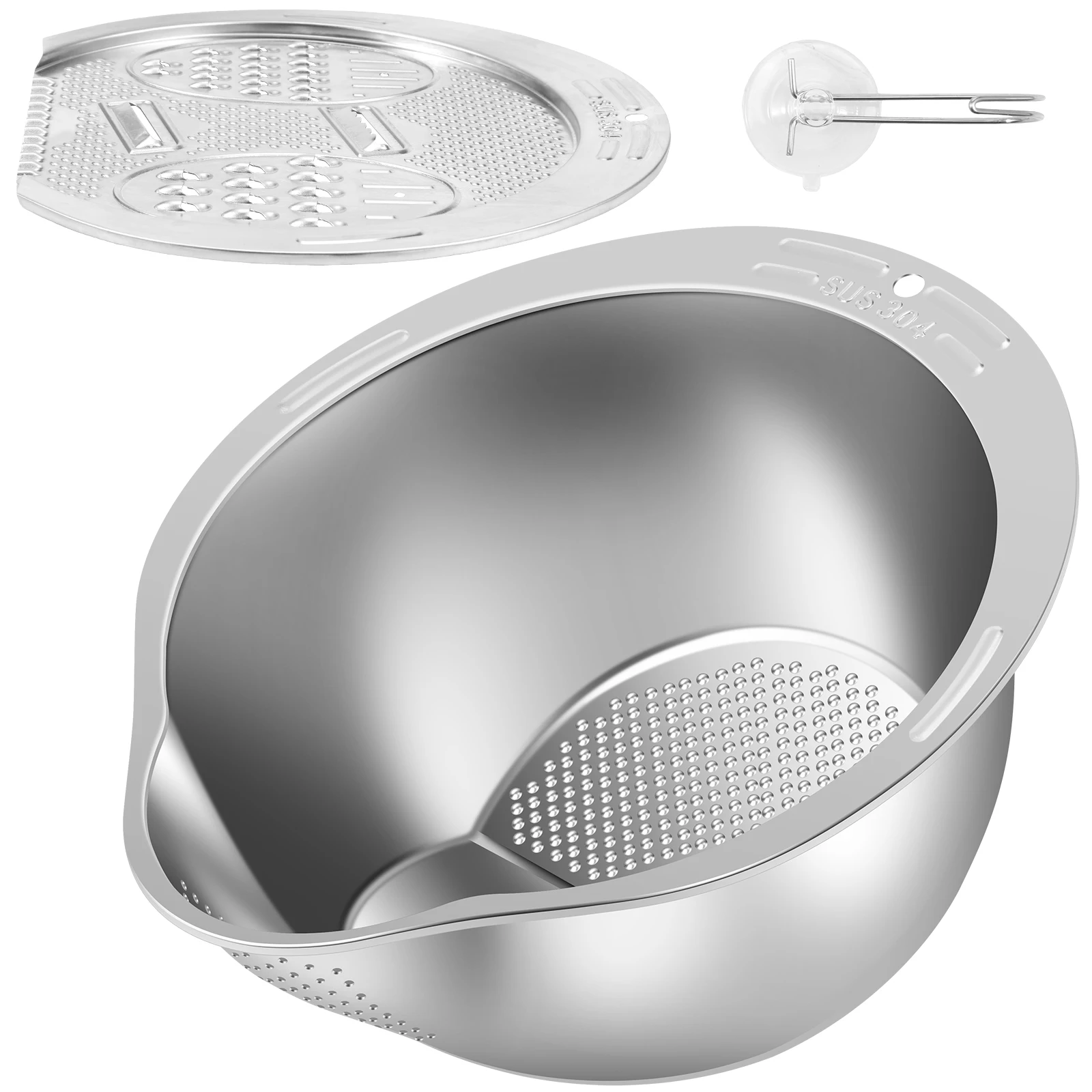 Rice Strainer 304 Stainless Steel Rice Washer Strainer Bowl 2 in 1 Rice Washer with Side Drainer Sturdy Enduring Rice Strainer