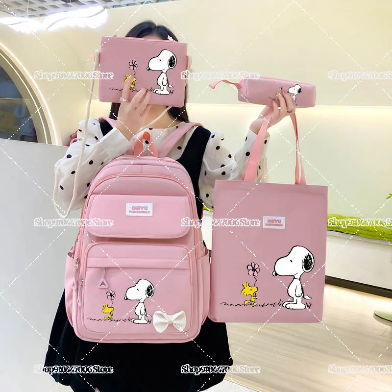 

4pcs Cartoon Anime Snoopies Print Backpacks Handbag Crossbody Bag Pencilcase Set College Big Capacity Schoolbag School Supplies