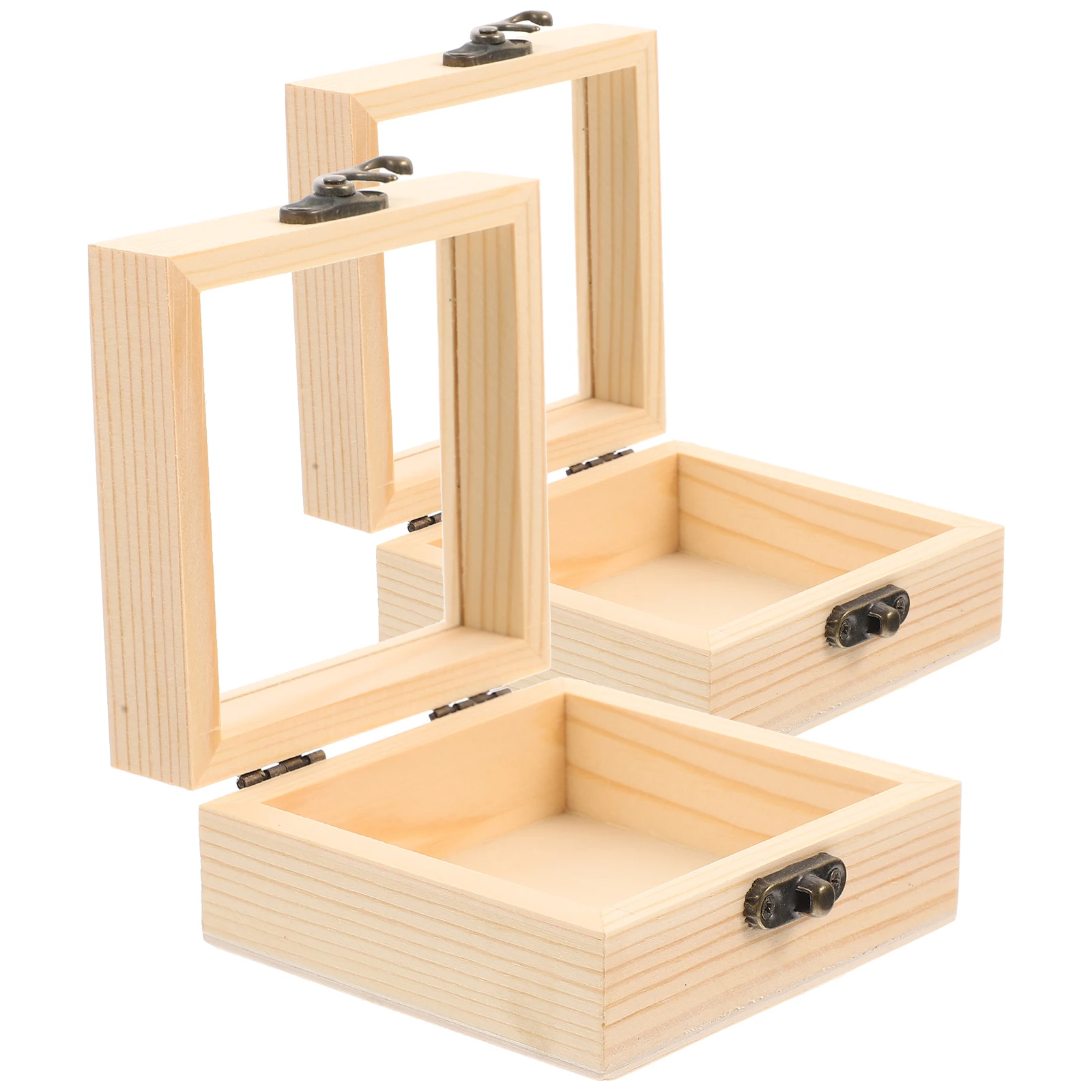 

2pcs Wooden Gift Box Wood Craft Storage Case For Jewelry Earring Bracelet Sundries Holder Keepsake With Lid Wedding