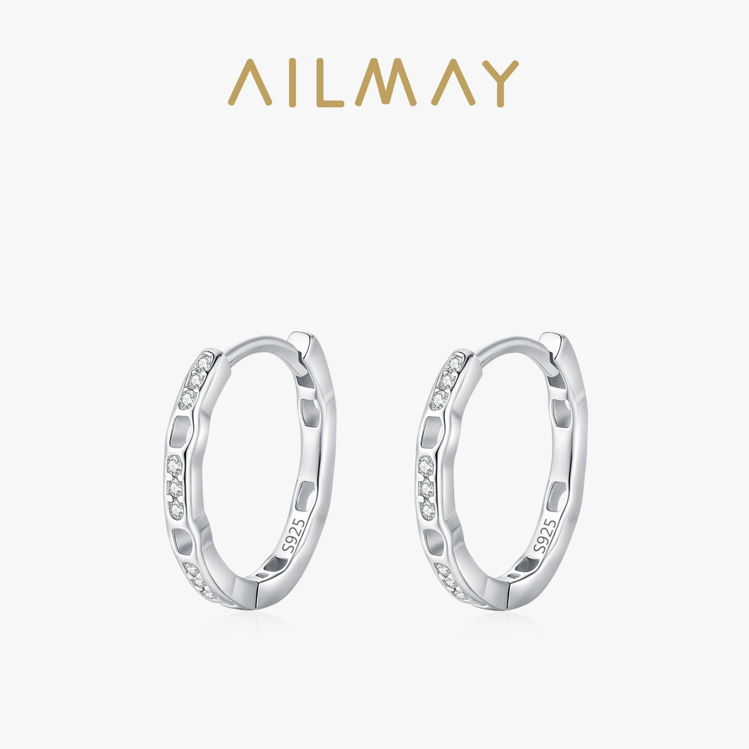 Ailmay 925 Sterling Silver Classic Zircon Hoop Earrings for Women hollow out Simple Metal Hoops, Minimalist Jewelry Gift