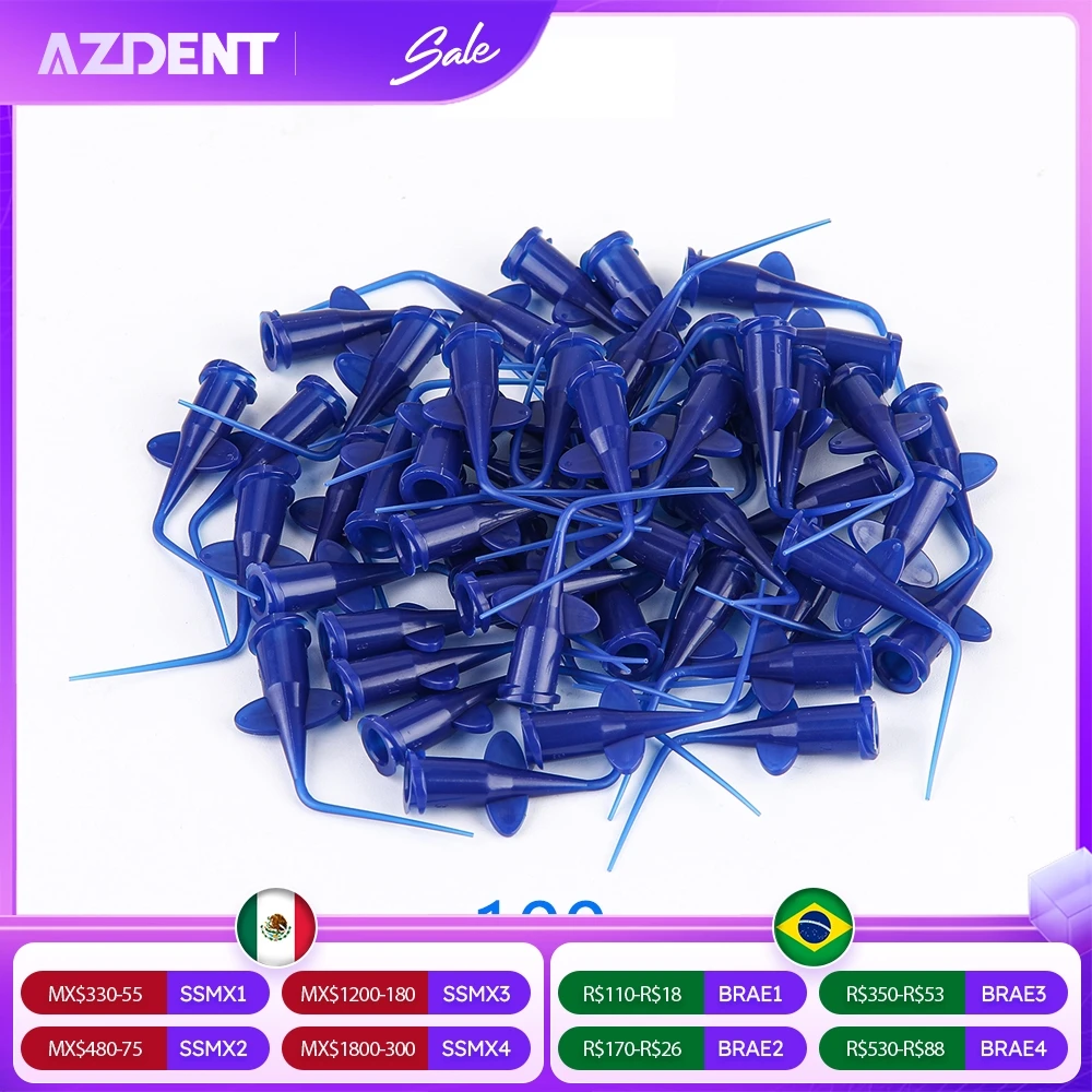 

100PCS AZDENT Dental Disposable Plastic Syringe Tip Endo Irrigation Disposable Needle Tip for Dental Injection Medicine Refill