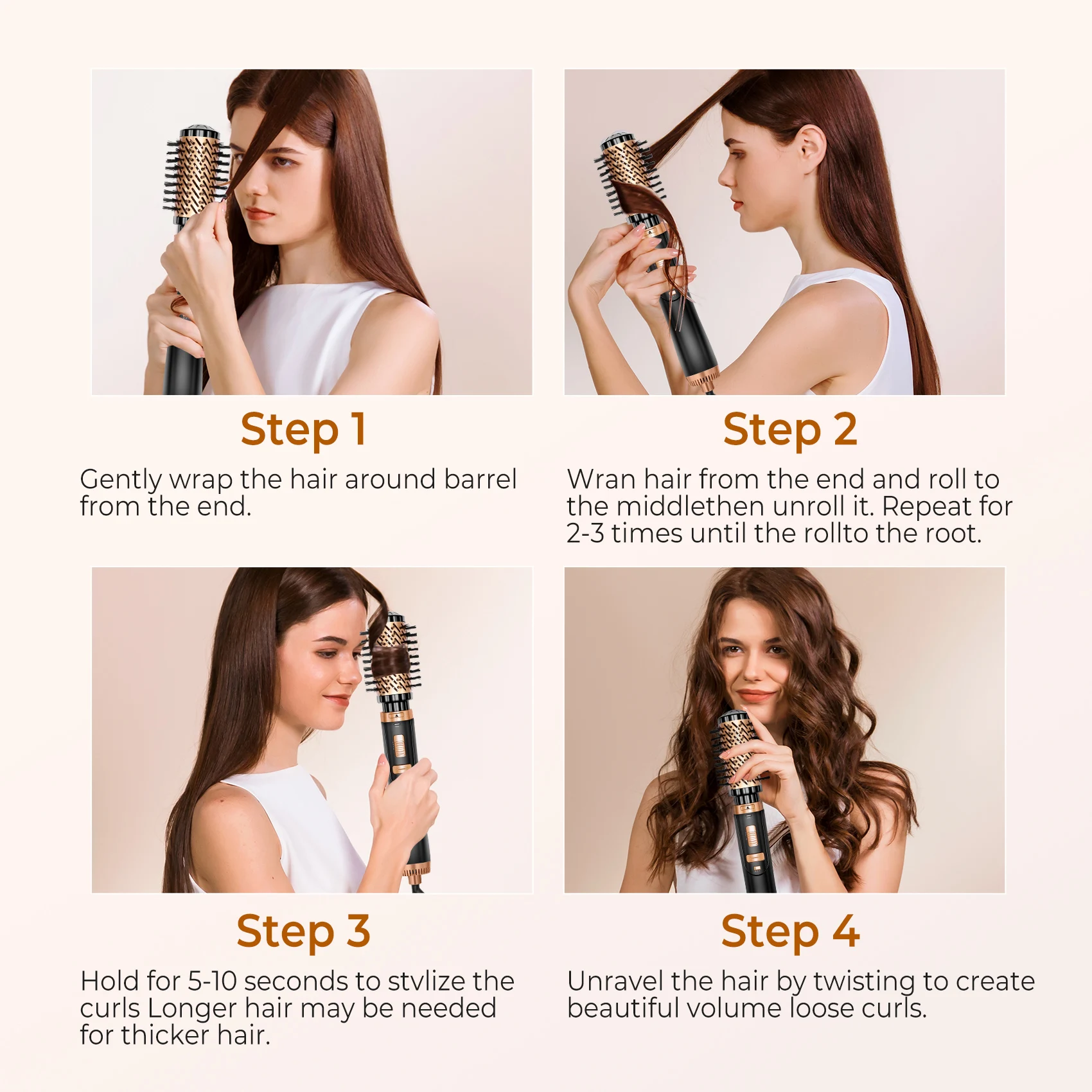 Hair Dryer Brush 2 In 1 Hot Air Spin Brush Curling Straightening Styling Auto-Rotating Ionic Round Blow Dryer Volumizer