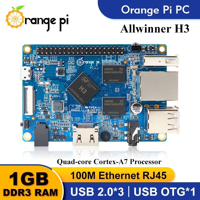 Orange Pi PC + حافظة + مصدر طاقة كمبيوتر لوحة واحدة 1 جيجابايت رام Allwinner H3 لوحة تطوير تجريبية تشغيل نظام التشغيل Android Ubuntu Debian OS