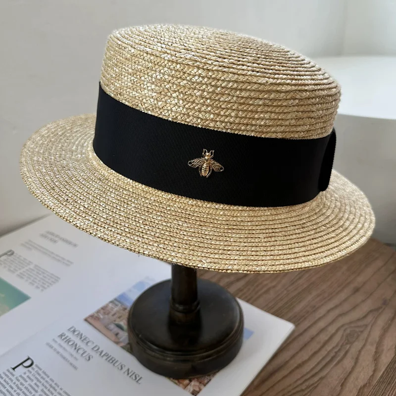 Bee Straw Hat  Flat Top Summer Hat French Straw Hat Elegant Women's Outdoor Vacation Sun Hat Summer Hat 모자 gorras beach