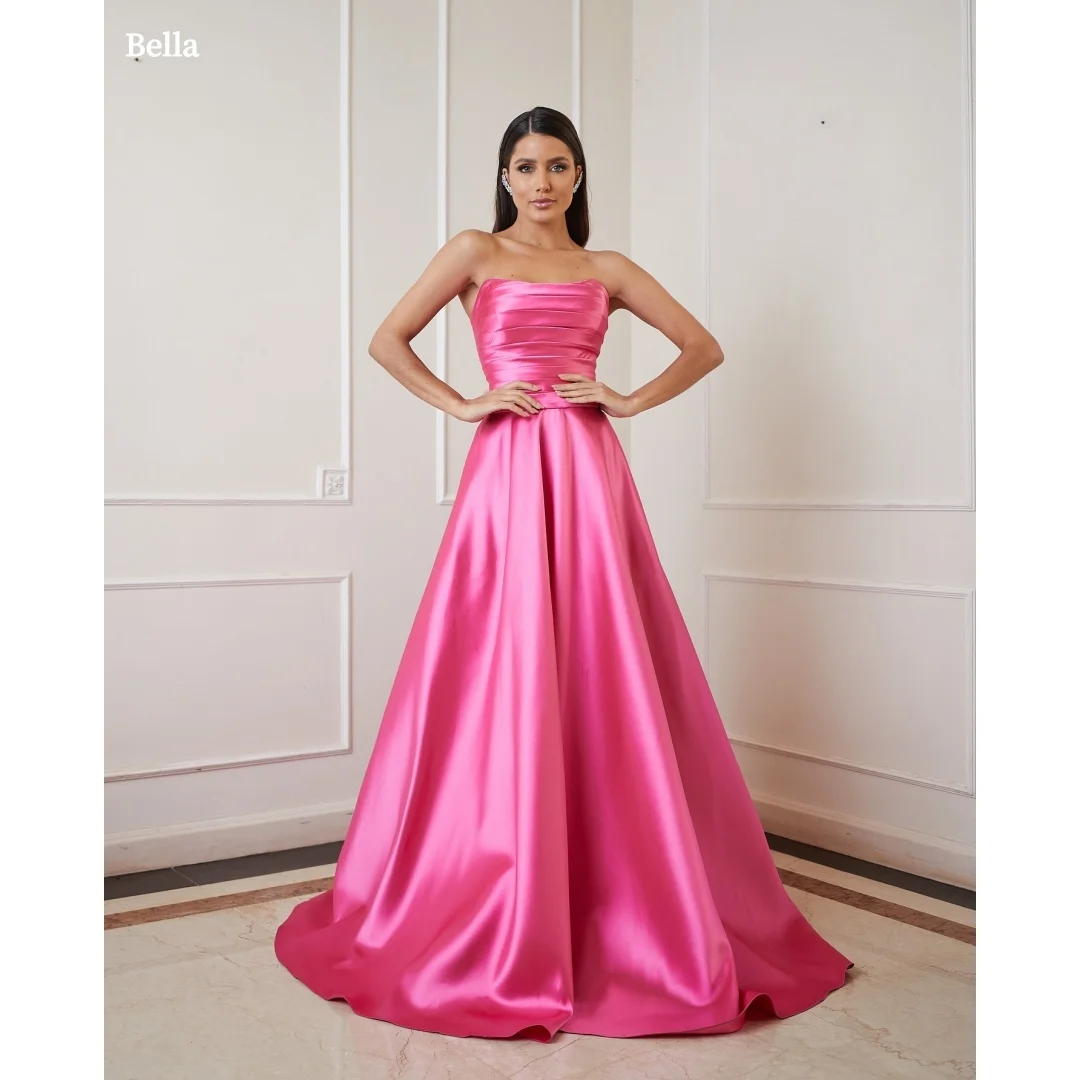 

Bella Customized Hot Pink Satin Strapless Prom Dress Floor Length A Line robes de soirée Elegant Party Dresses For Women 2025