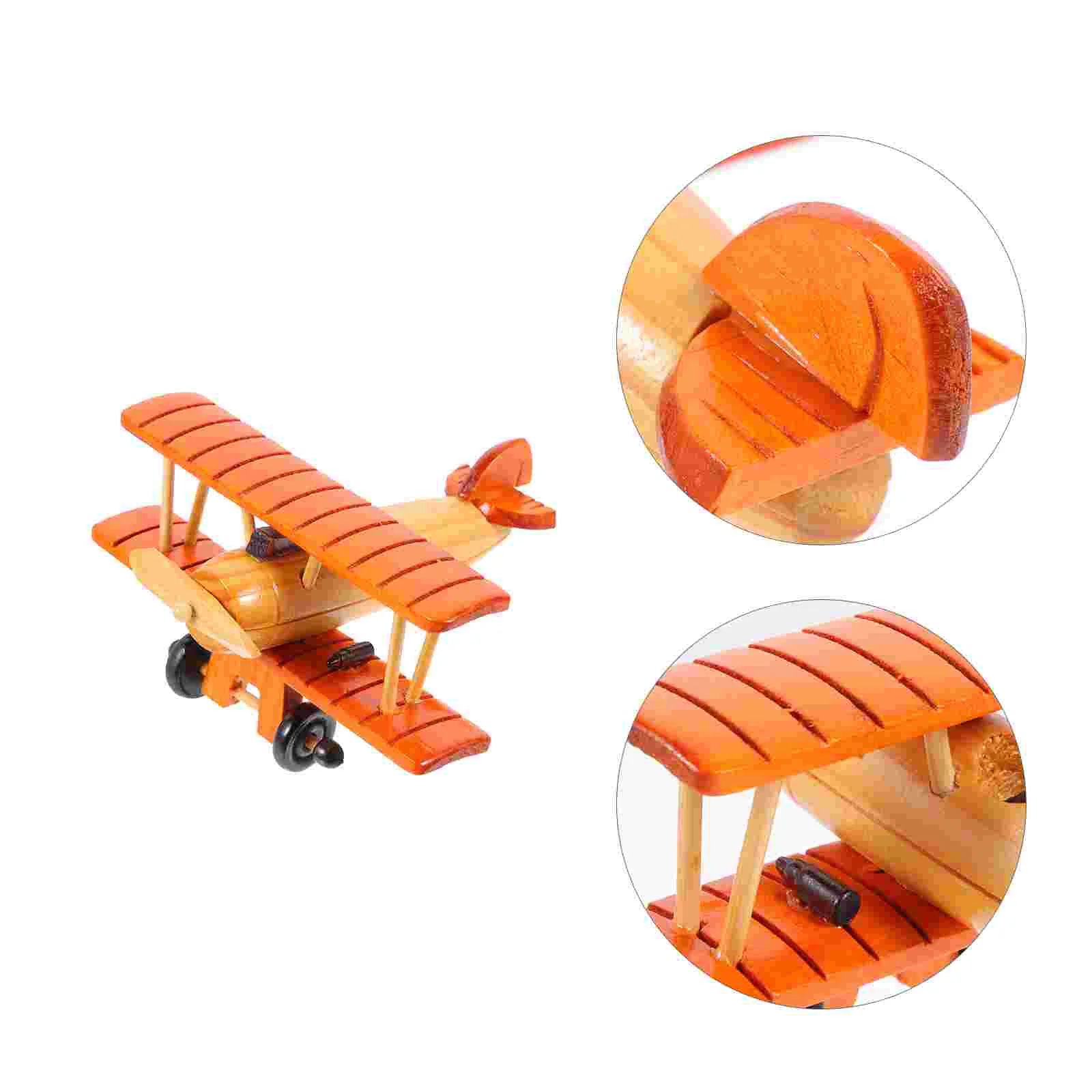 Airplane Model Ornament Wooden Decor Woody Toy Shelf Boy Room Office Vintage Mini Chopper