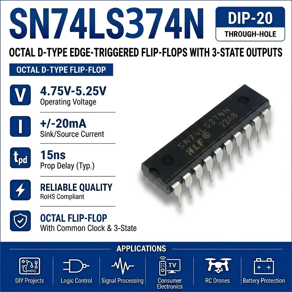 (20 pcs) SN74LS374N DIP-20 SN74LS374 Octal D-Type Flip-Flop with 3-State Outputs
