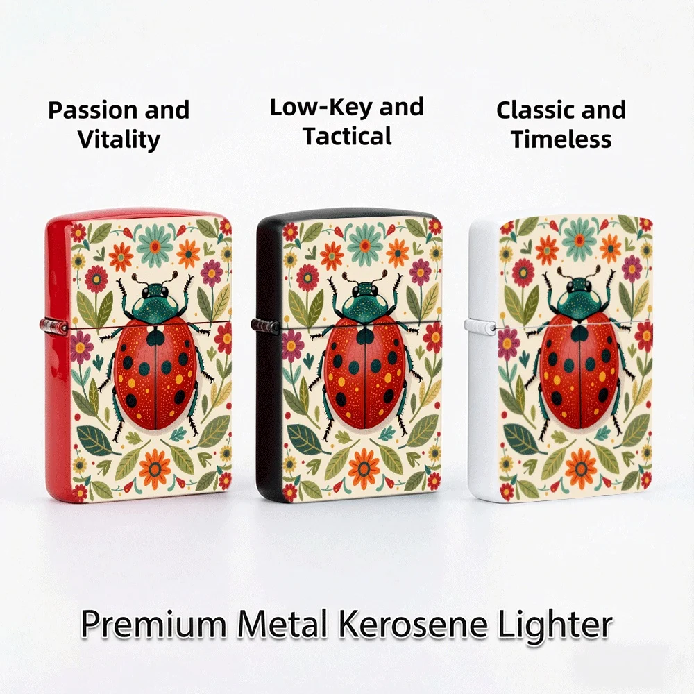 Flip Top Lighter Ladybug Folk Art Floral Leaves Vintage Insect Pattern lighters vintage lighters for smokers Collectible Gift