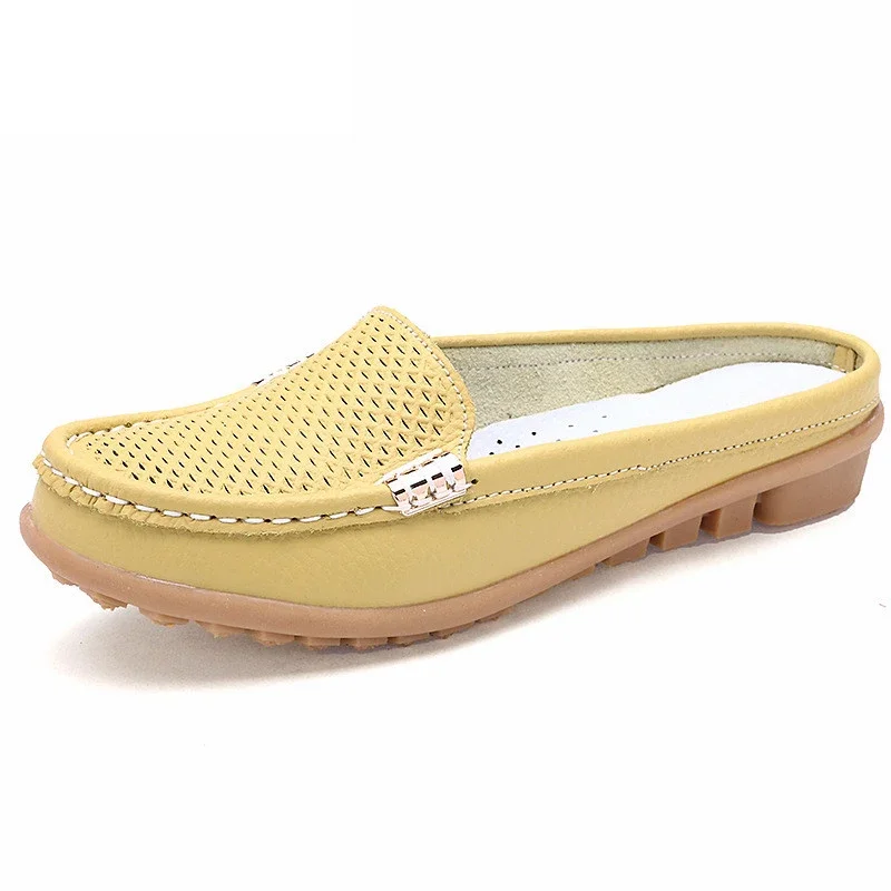 New arrival solid women  summer slippers flip flops Genuine Leather flat Slippers ladies slip on flats clogs shoes woman