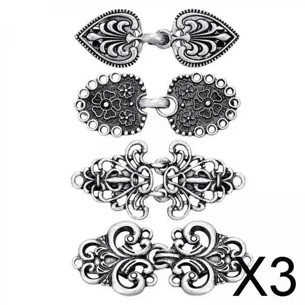 

3x 4 Pieces Medieval Clip Fasteners Brooch Collar Alloy Vintage