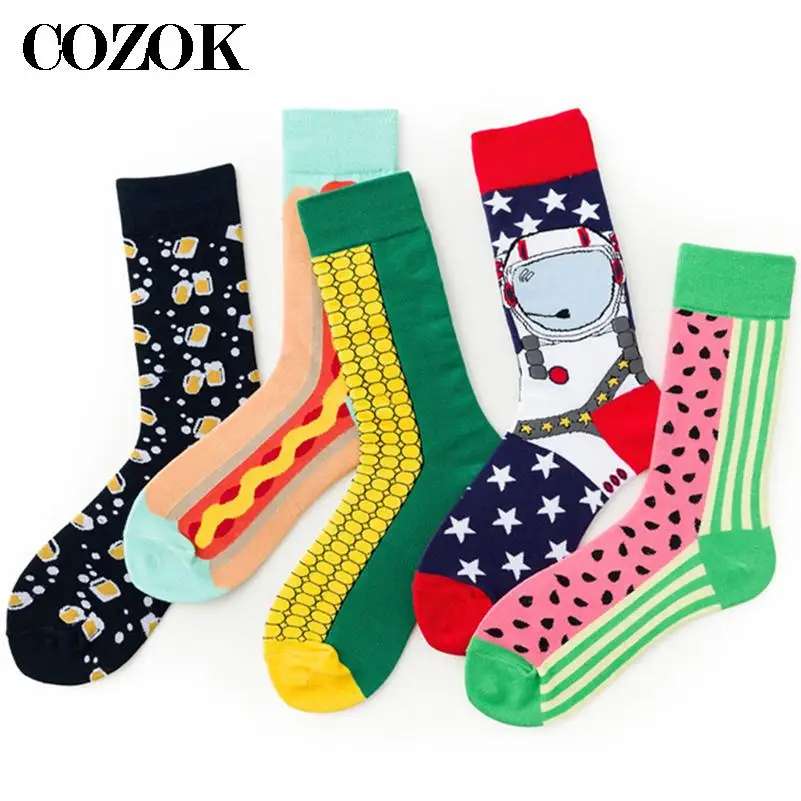 5 זוגות מסרק כותנה היפ-הופ גברים גרביים harajuku נשים זוגות סקייטבורד רחוב שמח גרביים meias מצחיק sokken 38-44