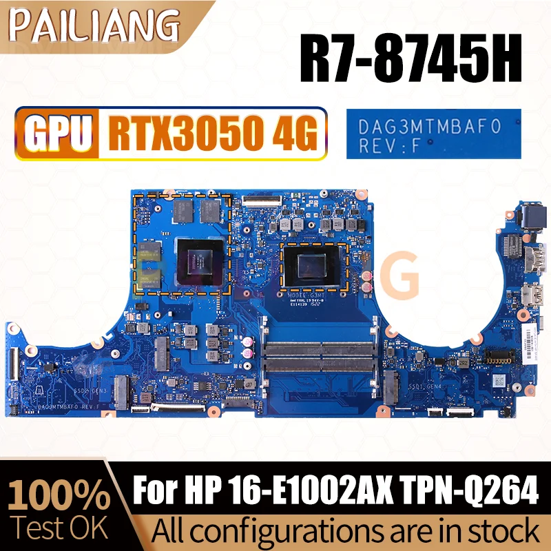 For HP 16-E1002AX TPN-Q264 Notebook Mainboard DAG3MTMBAF0 R7-8745H RTX3050 4G GN20-P1-A1 Laptop Motherboard Full Tested