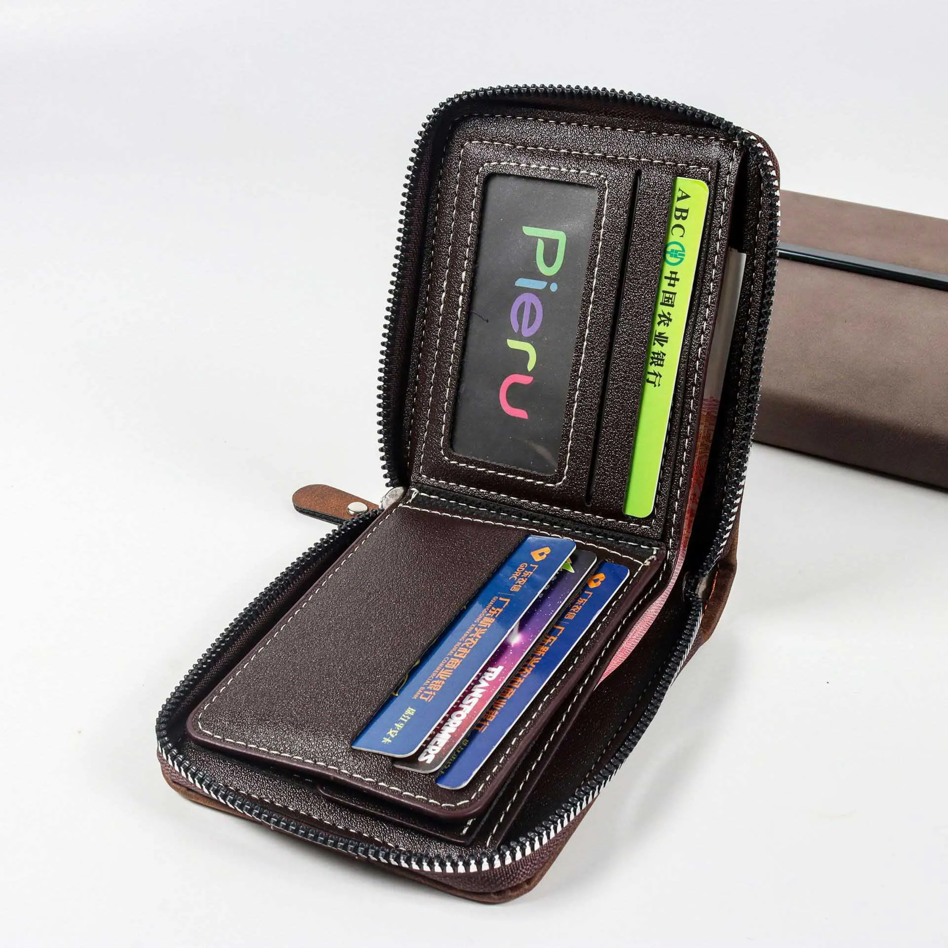 

Vintage Men's Zipper Card Holder Short Wallet PU Leather Large Capacity Card Holder Multifunctional Card Bag Coin New