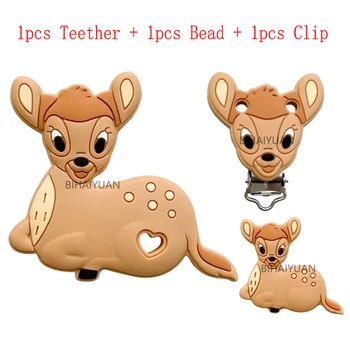 3 pièces un ensemble Disney bambi Silicone anneau de dentition clip perles focales bricolage sucette chaîne Clips perles stylo jouet bijoux accessoires