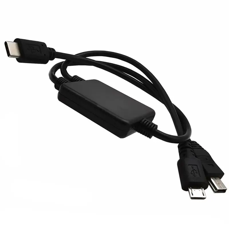 0.3m Simultaneous Simultaneous Interpreting OTG Dual Data 1/2 USB3.1 Type-C to Mini 5P/Micro USB OTG Data Cable