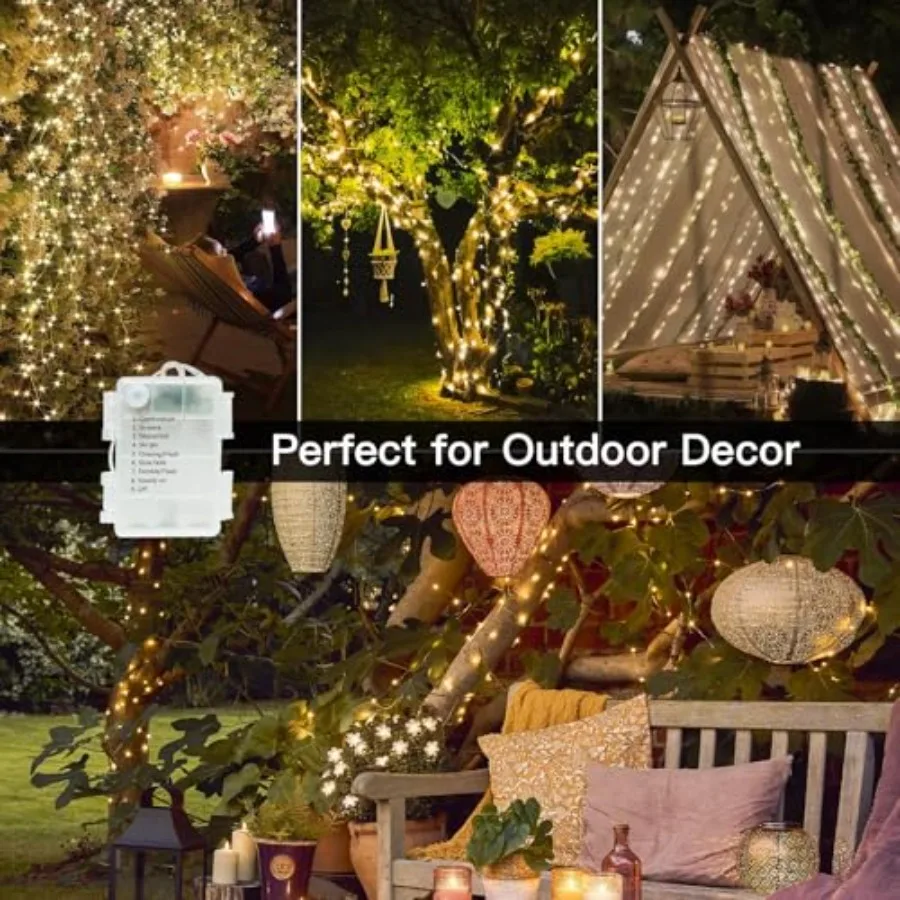 66Feet 200 LED Outdoor String Lights, Fairy Lights Battery Operated with Remote, Twinkle Lights Battery Operated for Bedroom, D view 6