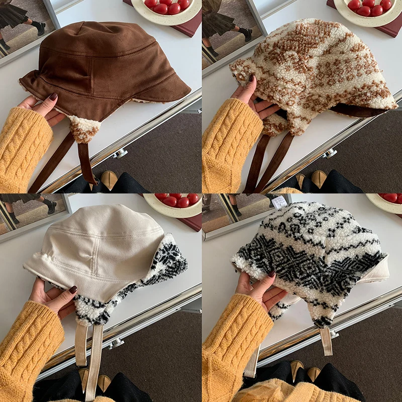 

Женская зимняя ретро-шапка-авиатор из искусственной замши и плюша, двусторонняя, теплая, с защитой ушей, в уличном стиле, для мужчин