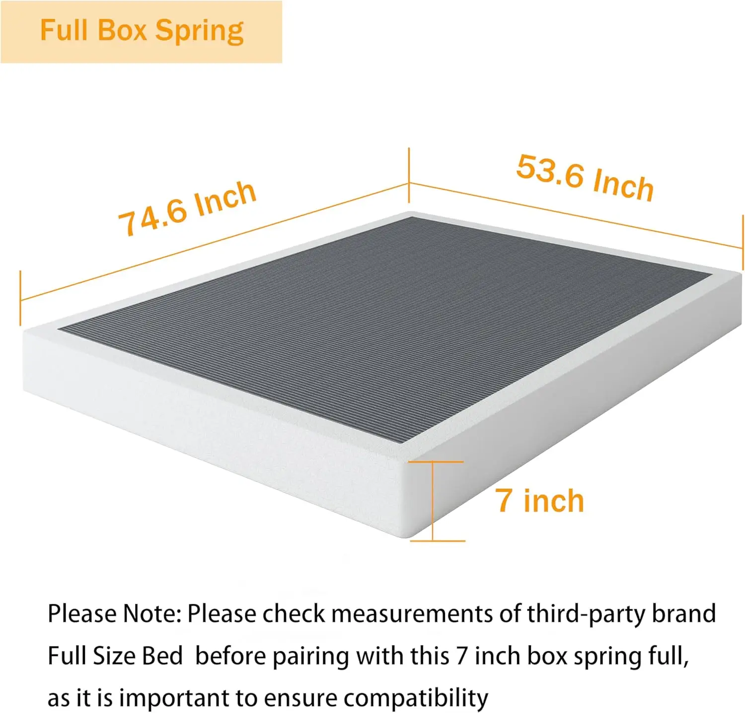 

7 H Box Spring Full Size Bed Base, 3000 Lbs Bla Heavy Duty Metal Mattress Foundation With Easy Clean Fabric Cover, No