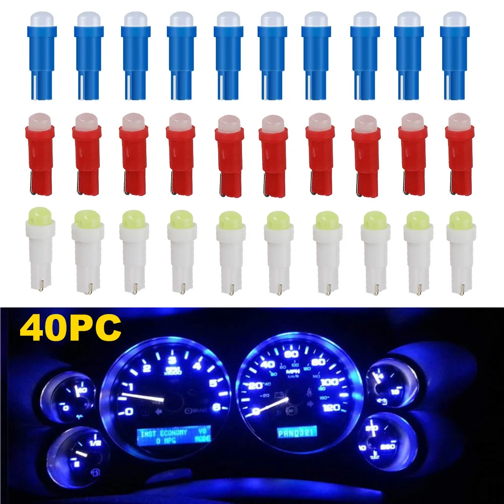 40Pc T5 LED Bulb Dashboard Dash Light 1-SMD Wedge 74 2721 37 17 73 PC74 LED Bulbs for Car Interior Gauge Cluster Instrument